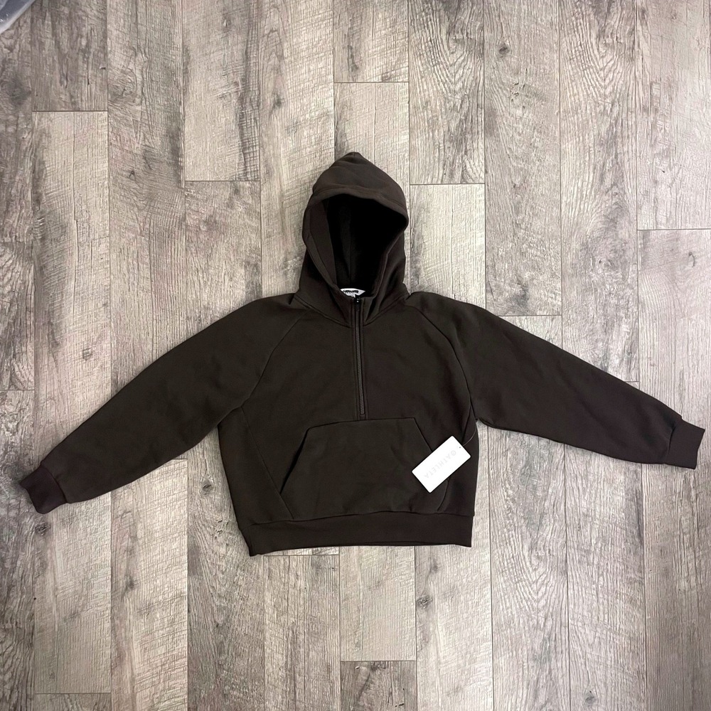 Athleta Easy Fleece 1/2 Zip Hoodie Brown 473713 Womens Medium NWT